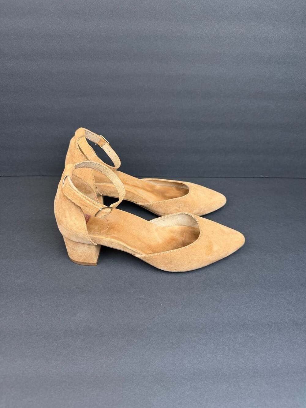 Bared Footwear Suede Ankle Strap Pointed Toe Block Heel Pumps US 8.5 EU 39